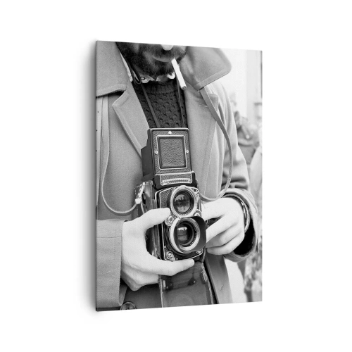 Quadro su tela - Stampe su Tela - Foto in bianco e nero di un uomo con una macchina fotografica retrò - 70x100cm - In stile retro - Decorazione murale moderna per soggiorno e camera da letto ARTTOR