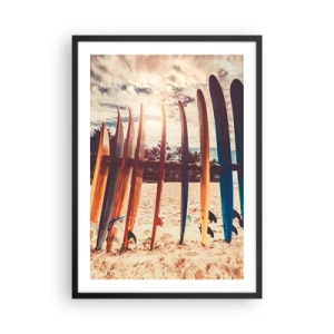 Poster in cornice nera - Tavole da surf colorate sullo sfondo di una spiaggia e palme - 50x70cm - Buonanotte, a domani - Decorazione murale moderna per soggiorno e camera da letto ARTTOR