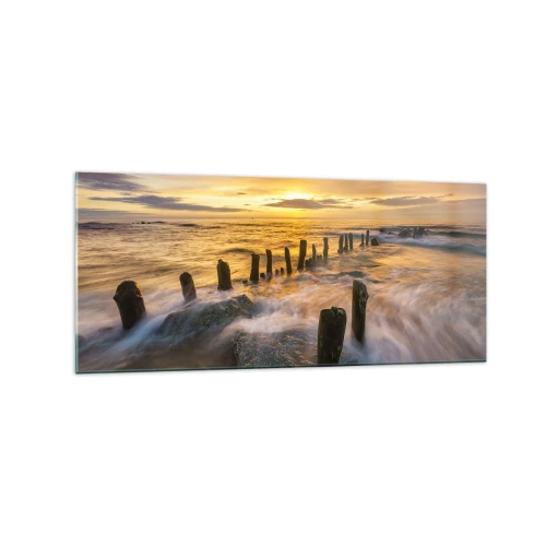 Quadro su vetro - Tramonto sul mare con i resti di un vecchio molo - 120x50cm - La bellezza selvatica del Baltico - Decorazione murale moderna per soggiorno e camera da letto ARTTOR
