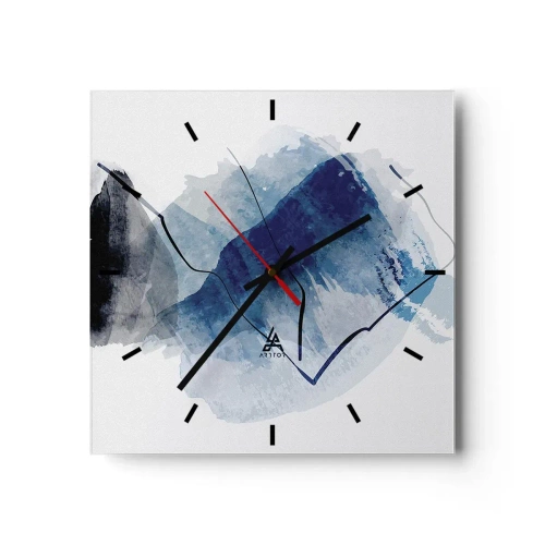 Orologio da parete - Orologio in Vetro - Forme astratte nei toni del blu con linee delicate - 30x30cm - Monte di ghiaccio - Decorazione murale moderna per soggiorno e camera da letto ARTTOR