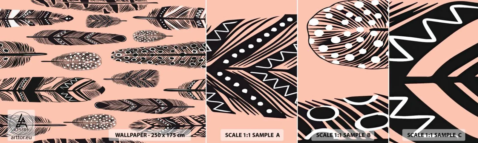 Campione di Fotomurale Adesivo Deluxe Sticker - Collezione indiana - Astrazione, Piume, Boho - 100x30 cm