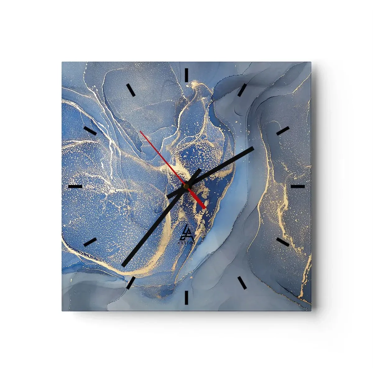 Orologio da parete - Orologio in Vetro - Motivi astratti blu con accenti dorati - 30x30cm - Polvere d'oro - Decorazione murale moderna per soggiorno e camera da letto ARTTOR