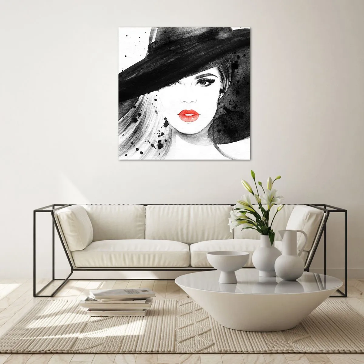 Quadro su vetro - Donna in nero - 50x50 cm