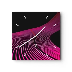 Orologio da parete - Orologio in Vetro - Linee futuristiche nei toni del rosa su sfondo nero - 30x30cm - Il viale della luce - Decorazione murale moderna per soggiorno e camera da letto ARTTOR
