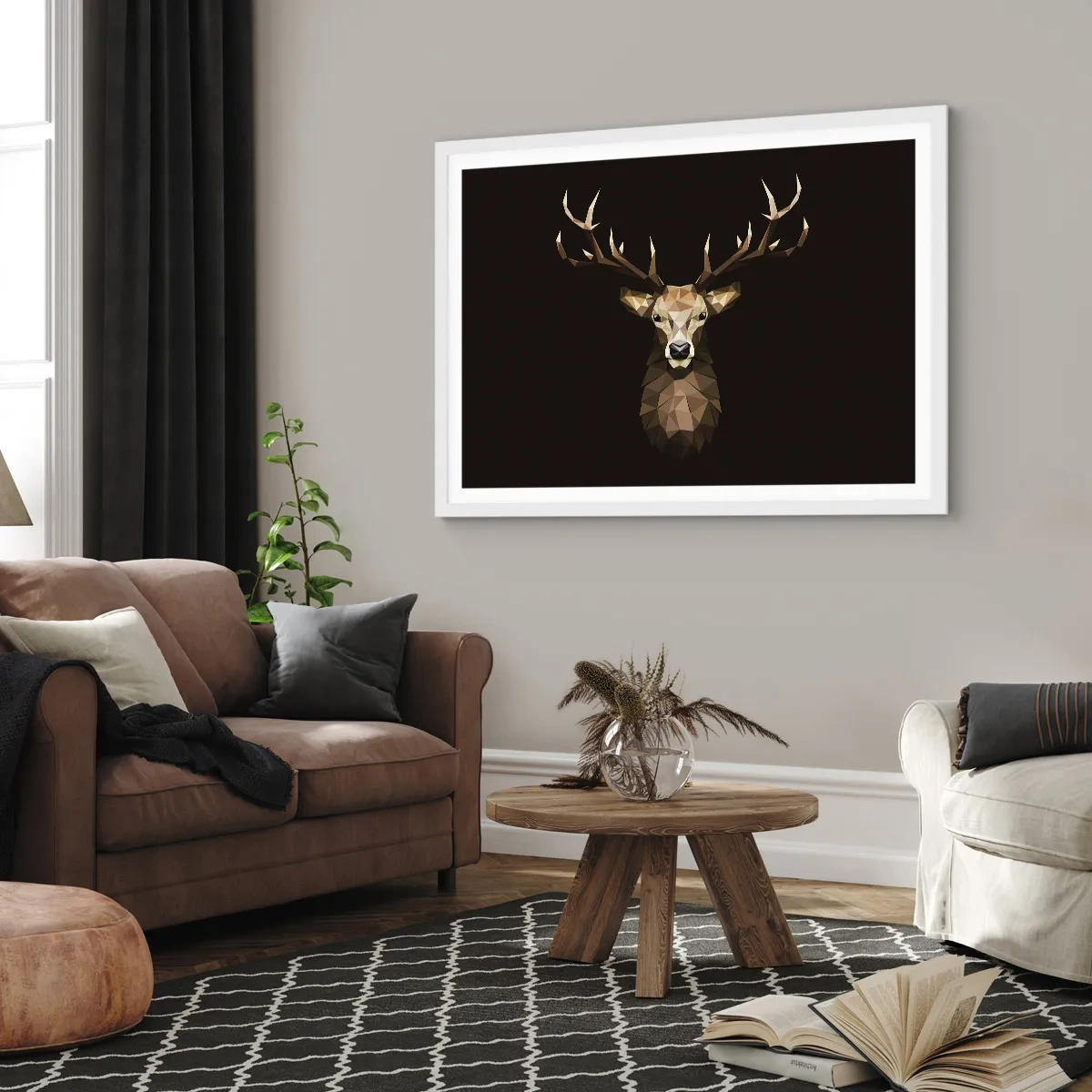 Poster in cornice bianca - Cervo cubista - 70x50 cm