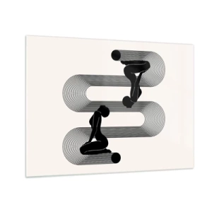 Quadro su vetro - Silhouette femminili minimaliste con motivo grafico a linee - 70x50cm - Simmetria sensuale - Decorazione murale moderna per soggiorno e camera da letto ARTTOR