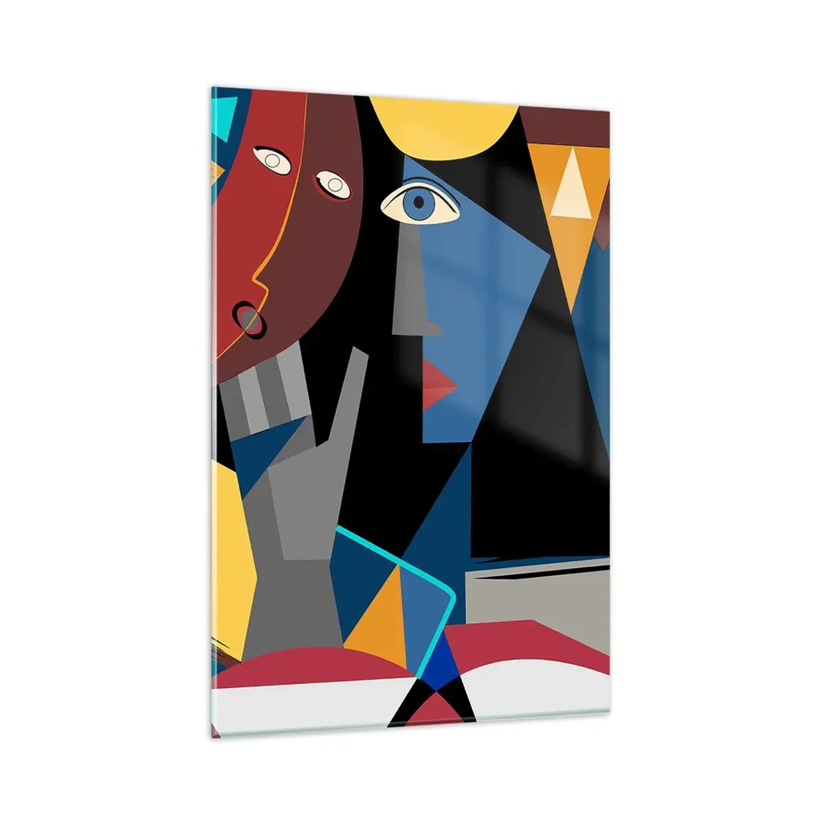 Quadro su vetro - Volti cubisti dai colori intensi - 80x120cm - Dialogo di cubisti - Decorazione murale moderna per soggiorno e camera da letto ARTTOR