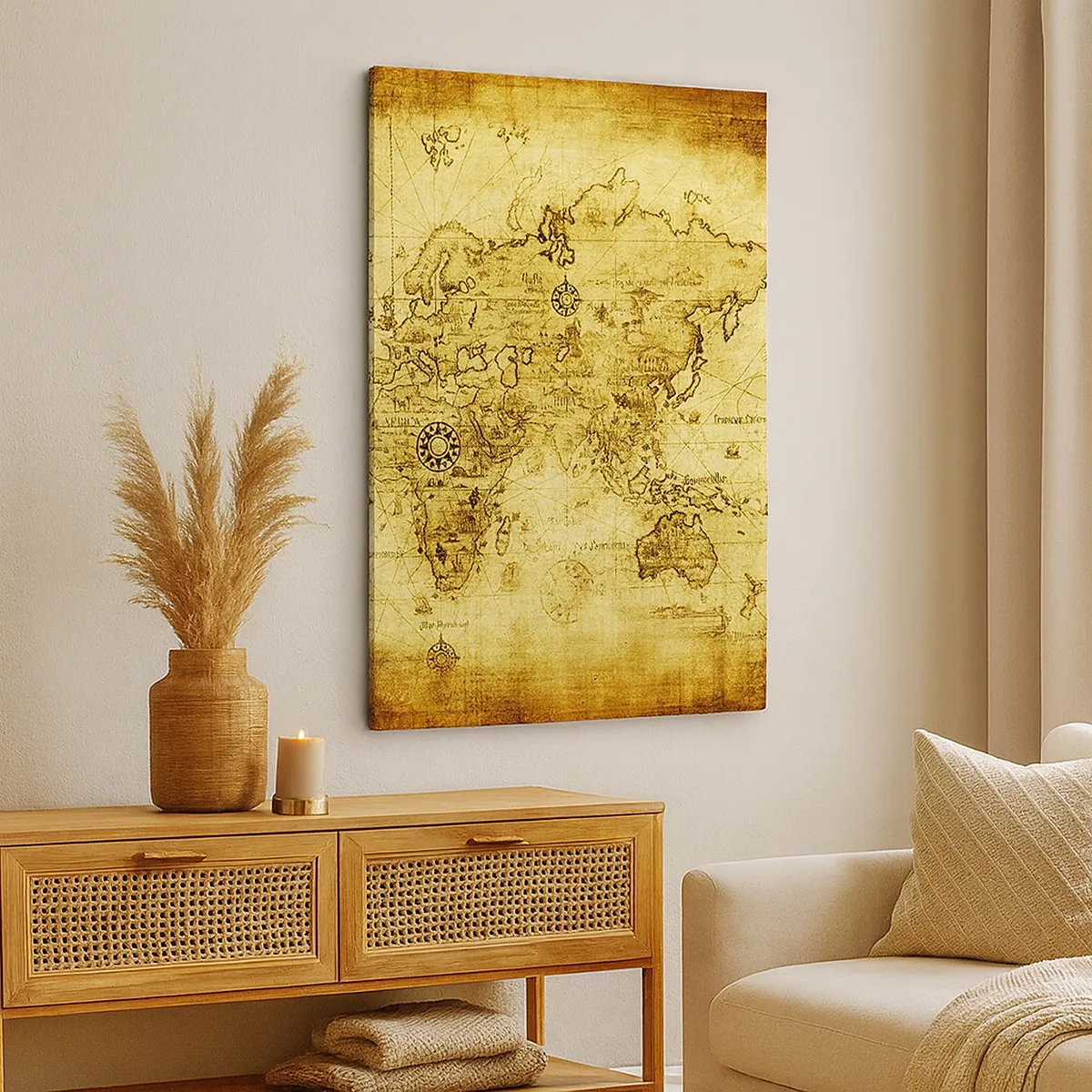 Quadro su tela - Stampe su Tela - Antica mappa del mondo d'epoca - 50x70cm - Questo mondo è strano - Decorazione murale moderna per soggiorno e camera da letto ARTTOR