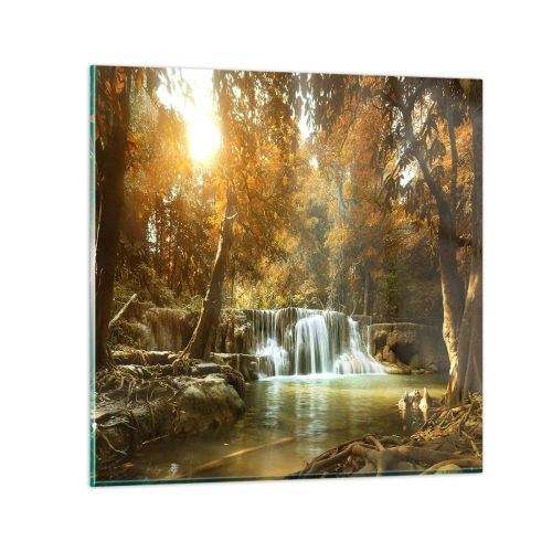 Quadro su vetro - Cascata nel parco - 40x40 cm