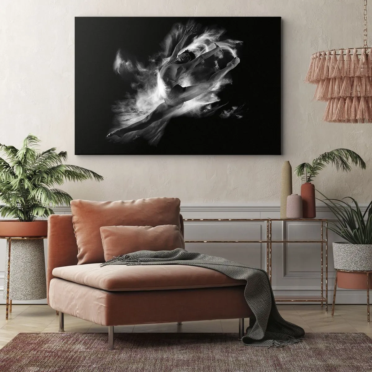 Quadro su tela - Stampe su Tela - Una ballerina in posa dinamica su uno sfondo nero - 70x50cm - Fermo in volo - Decorazione murale moderna per soggiorno e camera da letto ARTTOR