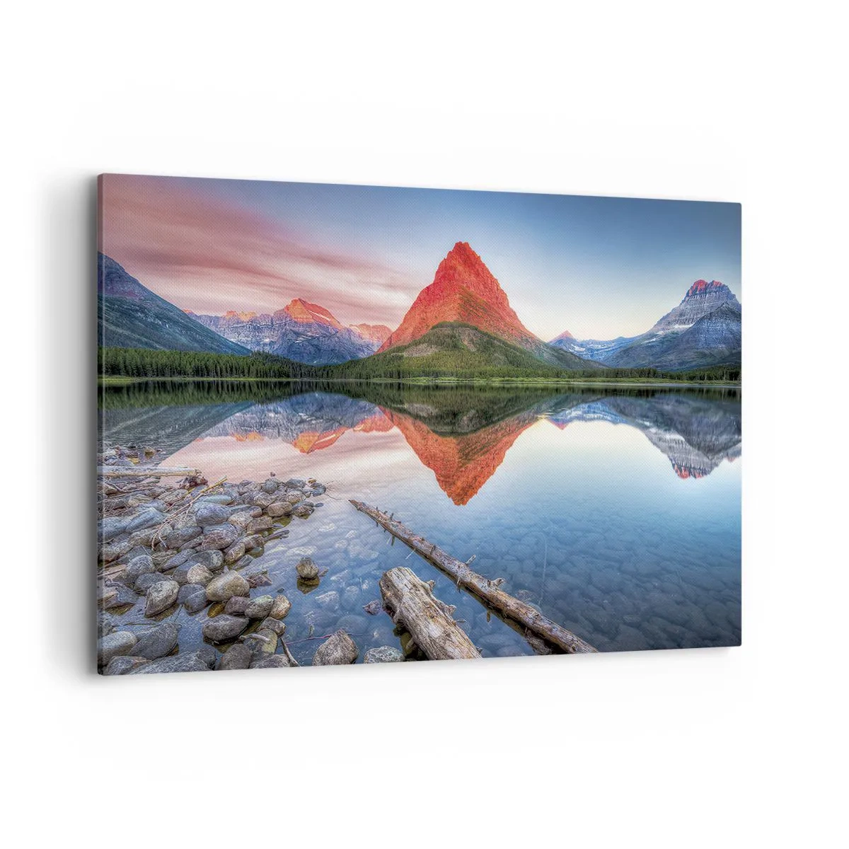 Quadro su tela - Stampe su Tela - Una montagna riflessa in un lago al tramonto - 120x80cm - Caldo e freddo - Decorazione murale moderna per soggiorno e camera da letto ARTTOR