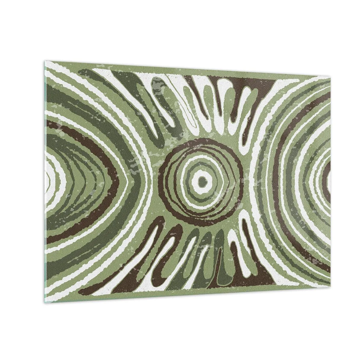 Quadro su vetro - Cerchi concentrici verdi e linee astratte - 70x50cm - Esplosione di emozioni - Decorazione murale moderna per soggiorno e camera da letto ARTTOR