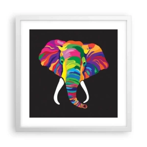 Poster in cornice bianca - L'elefante che faceva il bagno nell'arcobaleno - 40x40 cm