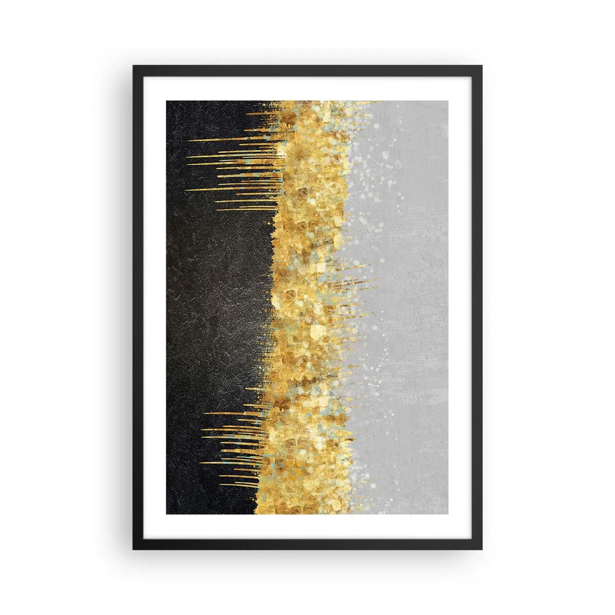 Poster in cornice nera - Composizione astratta di oro, nero e argento - 50x70cm - Nel profondo e verso l'alto - Decorazione murale moderna per soggiorno e camera da letto ARTTOR
