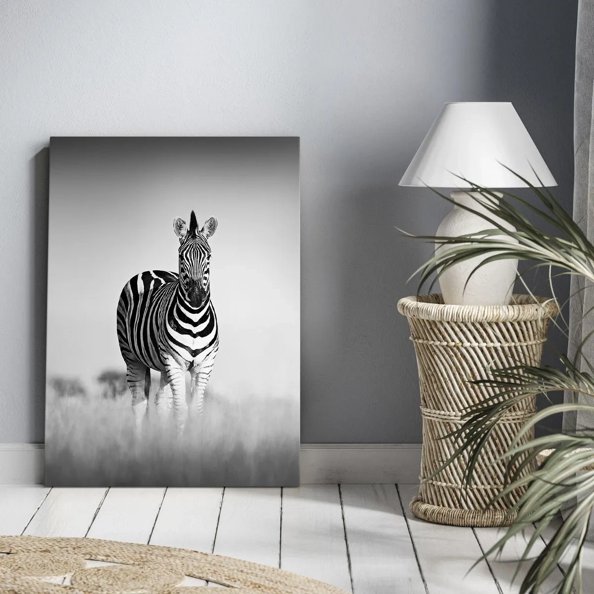 Quadro su tela - Stampe su Tela - Due zebre nella savana in stile monocromatico - 50x70cm - E tuttavia il mondo è bianco e nero - Decorazione murale moderna per soggiorno e camera da letto ARTTOR