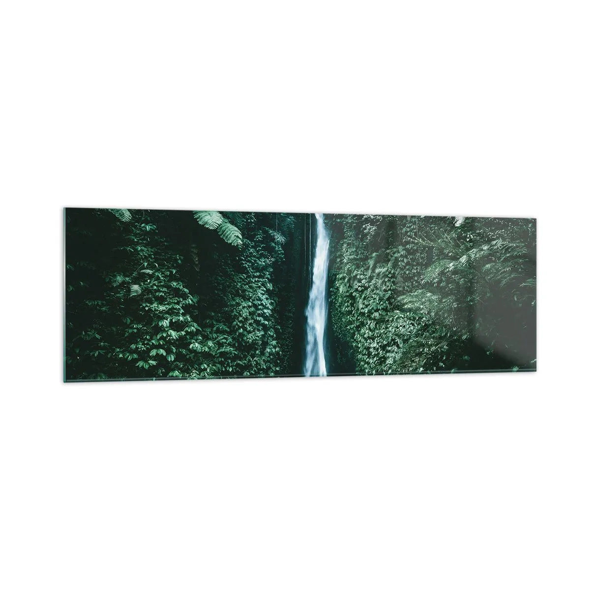 Quadro su vetro - Una cascata circondata da una fitta vegetazione tropicale - 160x50cm - Terme tropicali - Decorazione murale moderna per soggiorno e camera da letto ARTTOR
