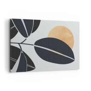 Quadro su tela - Stampe su Tela - Un motivo a foglie minimalista con un sole luminoso sullo sfondo. - 120x80cm - Un giorno rovente d'estate - Decorazione murale moderna per soggiorno e camera da letto ARTTOR