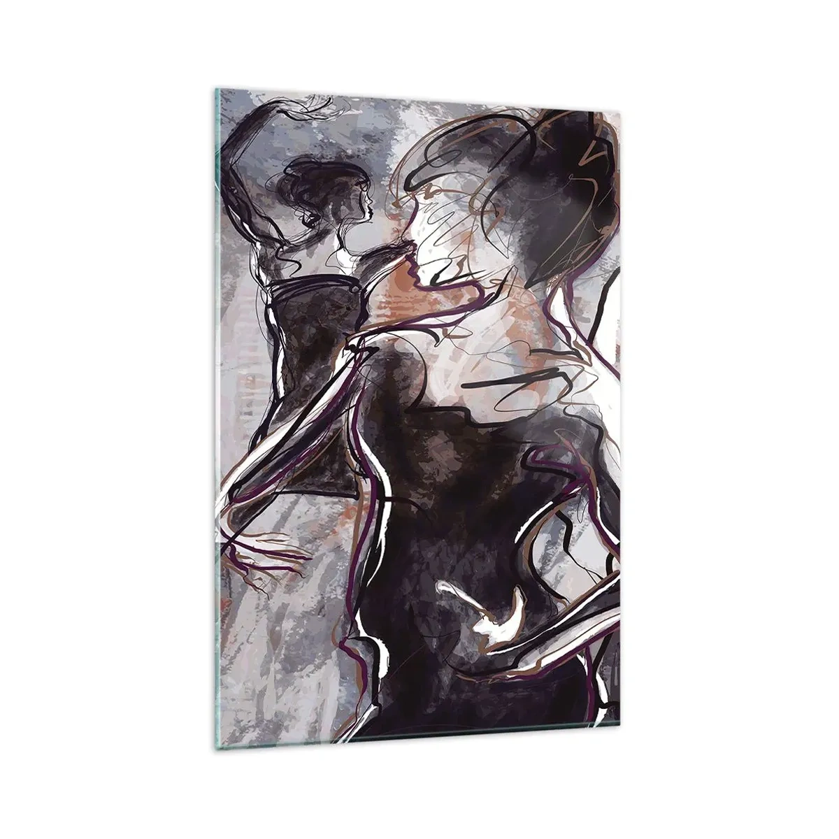 Quadro su vetro - Scena jazz astratta con un sassofonista e una donna che balla. - 80x120cm - Sciogliersi nella musica - Decorazione murale moderna per soggiorno e camera da letto ARTTOR