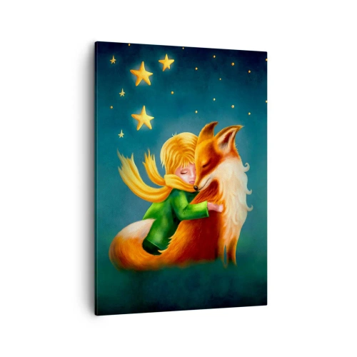 Quadro su tela - Stampe su Tela - Un ragazzo con una volpe in un ambiente magico con le stelle - 50x70cm - Il piccolo principe - Decorazione murale moderna per soggiorno e camera da letto ARTTOR
