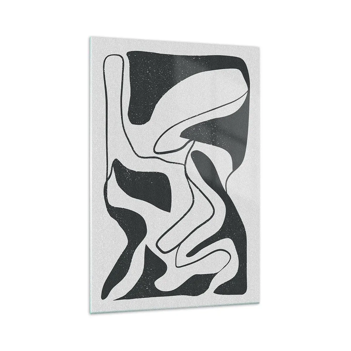Quadro su vetro - Astrazione in bianco e nero con forme organiche - 70x100cm - Gioco astratto nel labirinto - Decorazione murale moderna per soggiorno e camera da letto ARTTOR