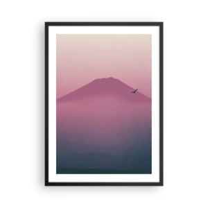Poster in cornice nera - Un paesaggio montano minimalista nei toni del rosa e del viola - 50x70cm - Viandanti sopra le nuvole - Decorazione murale moderna per soggiorno e camera da letto ARTTOR