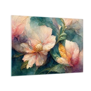 Quadro su vetro - Delicati fiori nei toni pastello dell'acquerello - 70x50cm - Delicatezza pura - Decorazione murale moderna per soggiorno e camera da letto ARTTOR