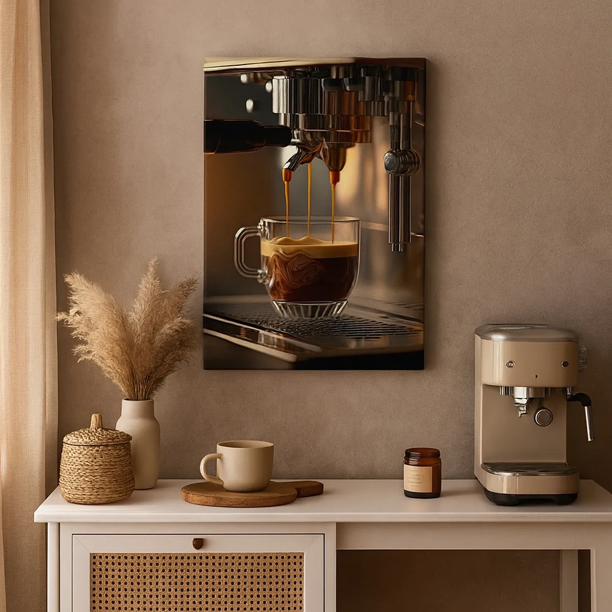 Quadro su tela - Stampe su Tela - Macchina da caffè con una tazza di espresso aromatico - 50x70cm - Miscela sensuale - Decorazione murale moderna per soggiorno e camera da letto ARTTOR