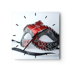 Orologio da parete - Orologio in Vetro - Maschera di carnevale rossa su sfondo chiaro - 30x30cm - Invito al ballo - Decorazione murale moderna per soggiorno e camera da letto ARTTOR