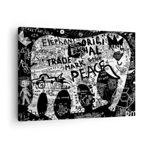 Quadro su tela - Stampe su Tela - Grafica in bianco e nero con motivi graffiti - 70x50cm - Il ricco mondo della strada - Decorazione murale moderna per soggiorno e camera da letto ARTTOR
