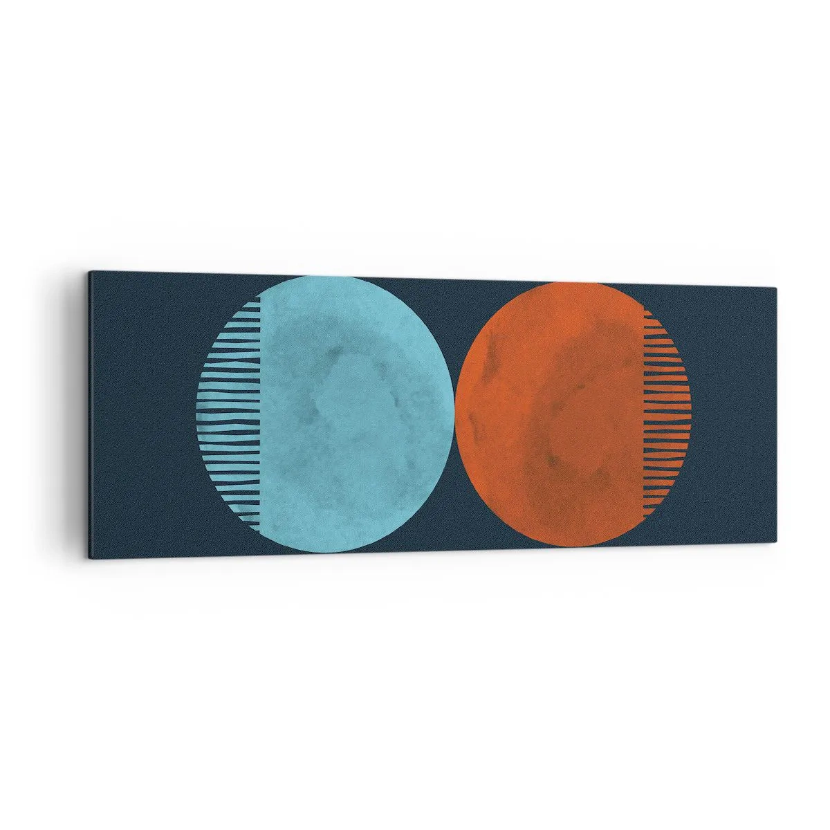 Quadro su tela - Stampe su Tela - Design minimalista a due ruote in blu e arancione - 140x50cm - Solo geometria? - Decorazione murale moderna per soggiorno e camera da letto ARTTOR