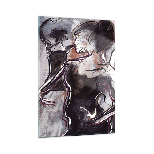 Quadro su vetro - Ballerini e un sassofonista in uno stile artistico di schizzo - 50x70cm - Sciogliersi nella musica - Decorazione murale moderna per soggiorno e camera da letto ARTTOR