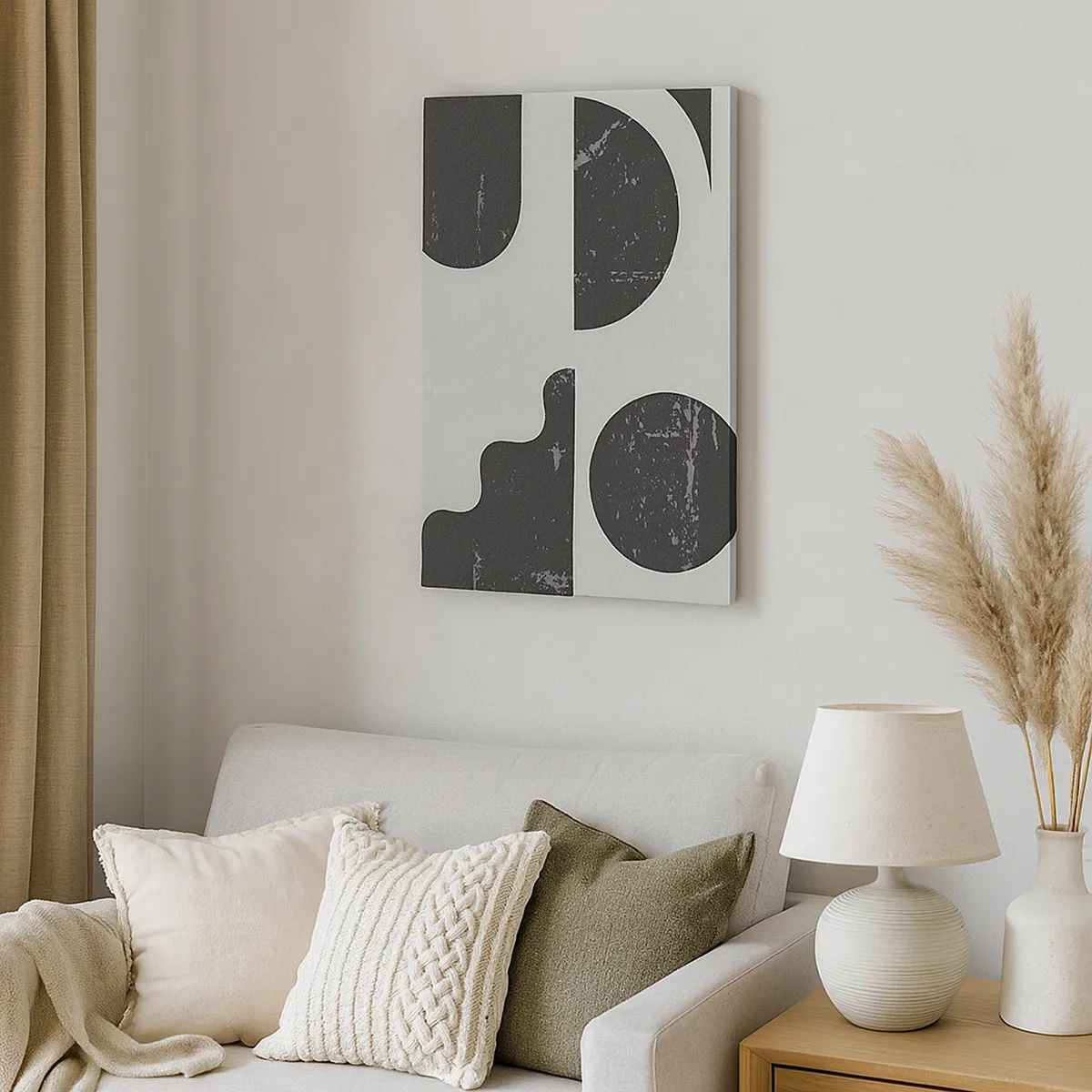 Quadro su tela - Stampe su Tela - Motivi geometrici nelle tonalità del nero e del grigio - 50x70cm - Composizione sopra e sotto - Decorazione murale moderna per soggiorno e camera da letto ARTTOR