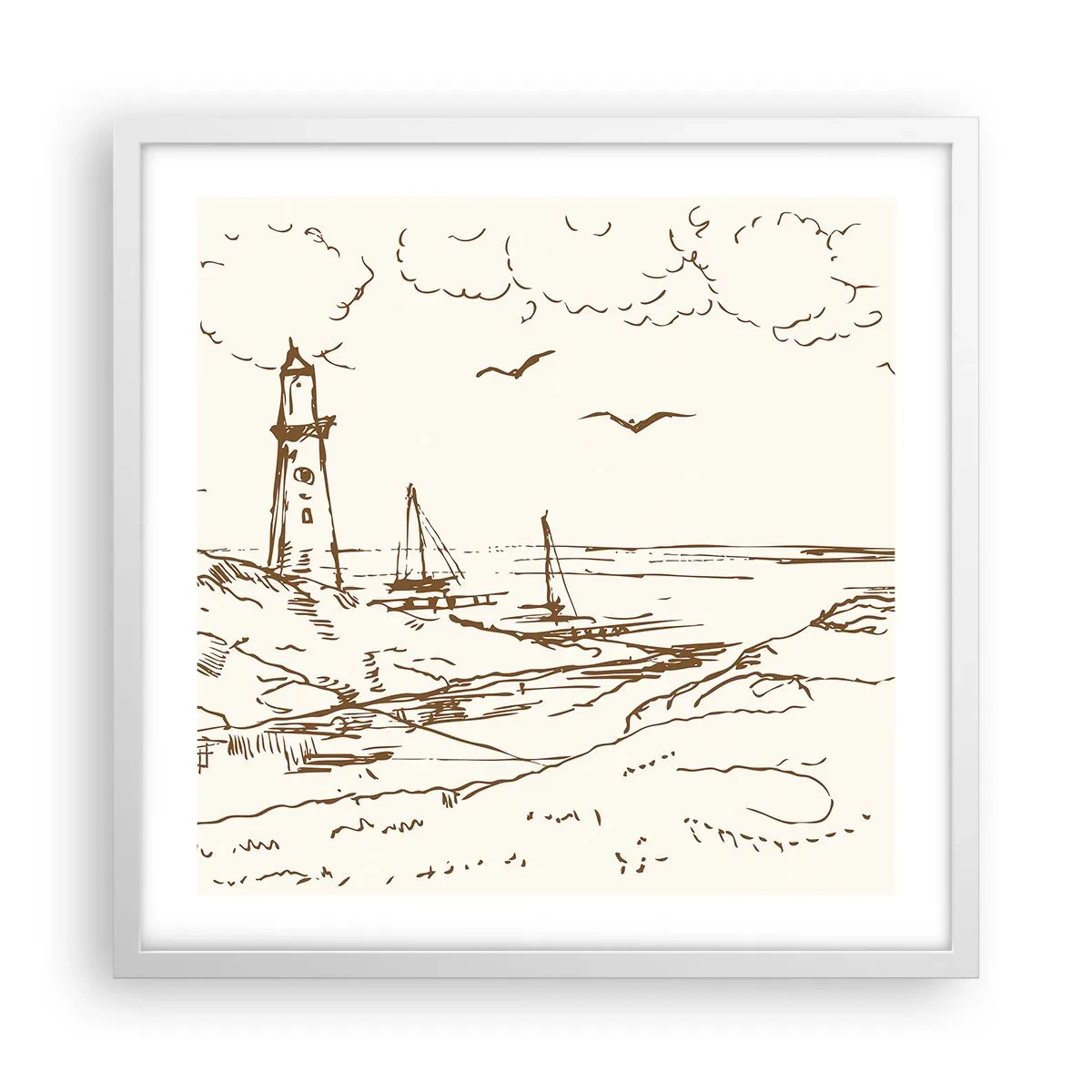 Poster in cornice bianca - Schizzo dei ricordi d'estate - 50x50 cm