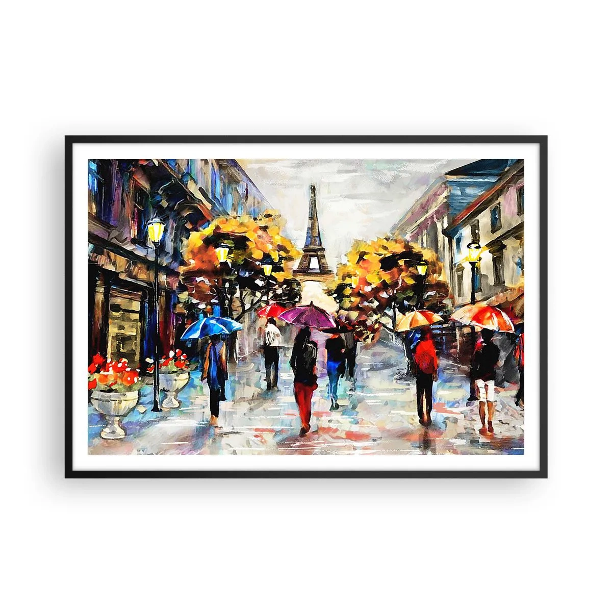 Poster in cornice nera - Una passeggiata autunnale a Parigi con vista sulla Torre Eiffel - 100x70cm - Bella soprattutto d'autunno - Decorazione murale moderna per soggiorno e camera da letto ARTTOR
