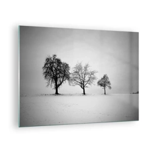 Quadro su vetro - Tre alberi solitari in una zona innevata - 70x50cm - Cosa sognano? - Decorazione murale moderna per soggiorno e camera da letto ARTTOR