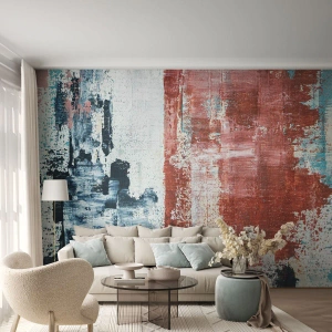 Fotomurali Premium Sand - Composizione astratta con rosso e blu - 100x70cm - Astratto in due metà - Decorazione murale moderna per soggiorno e camera da letto ARTTOR