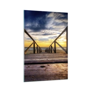 Quadro su vetro - Molo di legno che conduce alla spiaggia al tramonto - 70x100cm - Verso la spiaggia silenziosa al tramonto - Decorazione murale moderna per soggiorno e camera da letto ARTTOR