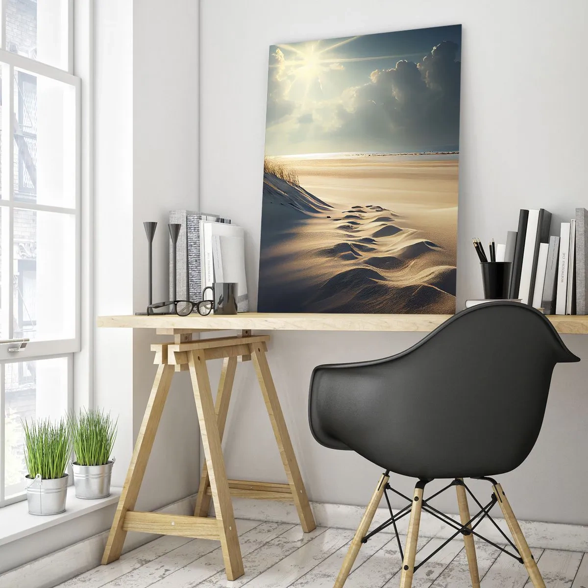 Quadro su vetro - Dune dorate illuminate dai raggi del sole - 50x70cm - Paesaggio rilassante - Decorazione murale moderna per soggiorno e camera da letto ARTTOR