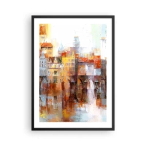 Poster in cornice nera - Una pittoresca cittadina con un ponte artisticamente disegnato - 50x70cm - Anche sotto il ponte è bello - Decorazione murale moderna per soggiorno e camera da letto ARTTOR