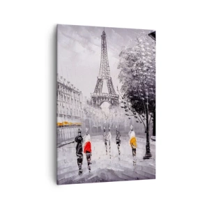 Quadro su tela - Stampe su Tela - Una vista della Torre Eiffel in un ambiente monocromatico con accenti di colore - 70x100cm - Passeggiata a Parigi - Decorazione murale moderna per soggiorno e camera da letto ARTTOR
