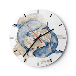 Orologio da parete - Orologio in Vetro - Balene blu contro la sabbia dorata - 30x30cm - Amicizia o amore? - Decorazione murale moderna per soggiorno, cucina e camera da letto ARTTOR