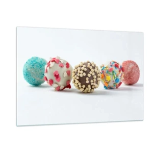 Quadro su vetro - Tartufi dolci colorati con granella decorativa - 120x80cm - La vita può essere dolce - Decorazione murale moderna per soggiorno e camera da letto ARTTOR