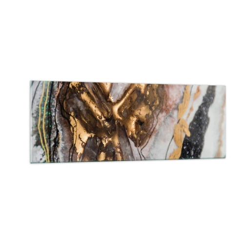 Quadro su vetro - Composizione astratta con elementi in oro e cristalli - 140x50cm - L'elemento della terra - Decorazione murale moderna per soggiorno e camera da letto ARTTOR