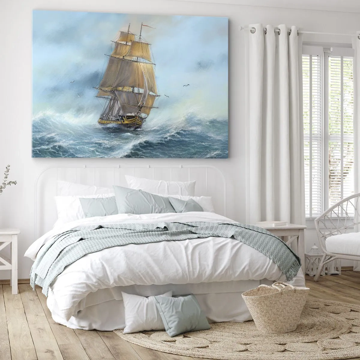 Quadro su tela - Stampe su Tela - Una nave a vela in un mare in tempesta - 70x50cm - Frangendo i flutti - Decorazione murale moderna per soggiorno e camera da letto ARTTOR