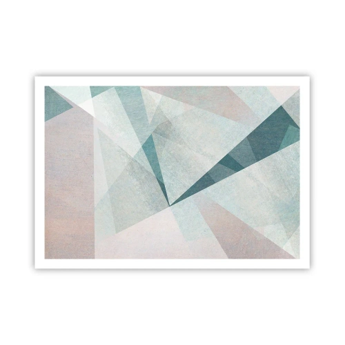 Poster - Forme geometriche in tonalità pastello di blu e grigio - 100x70cm - Con calma ma dinamicamente - Decorazione murale moderna per soggiorno e camera da letto ARTTOR