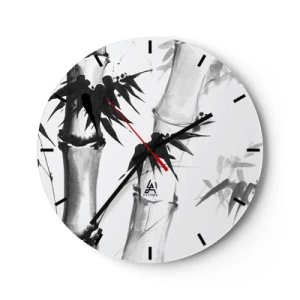 Orologio da parete - Orologio in Vetro - Bambù dipinti in bianco e nero su sfondo bianco - 30x30cm - Particolare d'oriente - Decorazione murale moderna per soggiorno, cucina e camera da letto ARTTOR