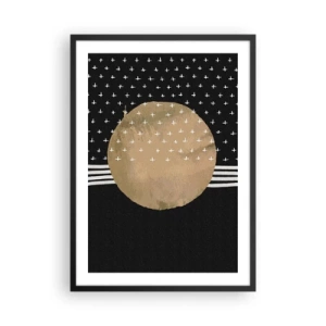 Poster in cornice nera - Palla dorata astratta su sfondo nero con motivi - 50x70cm - Composizione: bandiera della galassia - Decorazione murale moderna per soggiorno e camera da letto ARTTOR