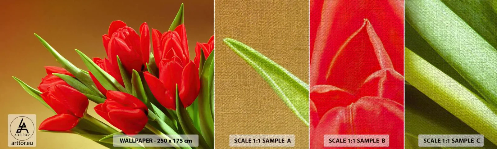 Campione di Fotomurale Premium Canvas - Un mazzo di gioia primaverile - Fiori, Tulipani, Mazzo di fiori - 100x30 cm