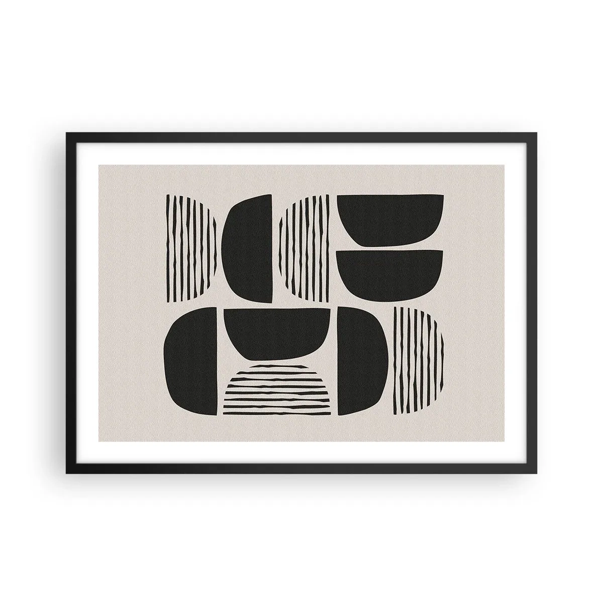 Poster in cornice nera - Geometria con semicerchi e linee in nero su sfondo chiaro - 70x50cm - Sistemi di metà - Decorazione murale moderna per soggiorno e camera da letto ARTTOR