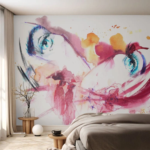 Fotomurali Premium Sand - Insieme il mondo fiorisce - Astrazione, Volto di donna, Occhi femminili - 350x256 cm